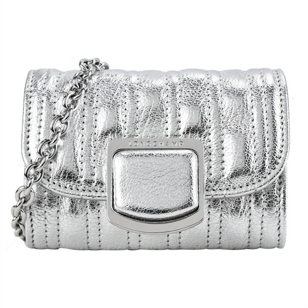 NEW LONGCHAMP brio metal card holder in silver